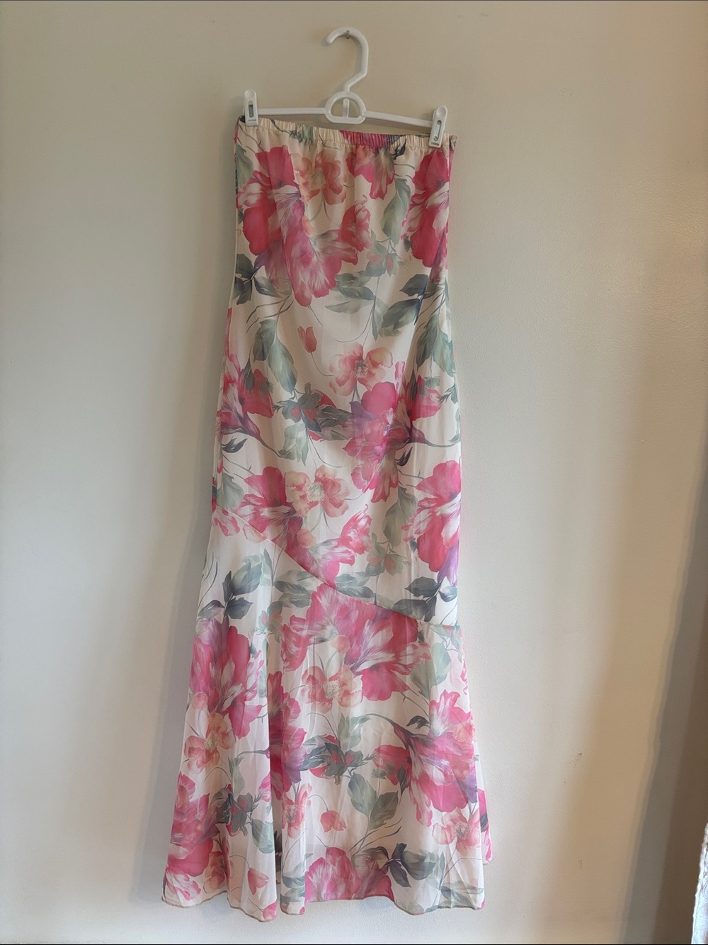 Floral Strapless Maxi Dress in Pink and Cream